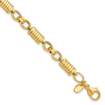 14k Polished and Grooved 5.4mm Fancy Link 8.5 inch Mens Bracelet