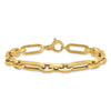 14K Polished and Textured 7.2mm Greek Key Design Figaro Cable Link 8 inch Bracelet