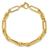 14K Polished and Textured 7.2mm Greek Key Design Figaro Cable Link 8 inch Bracelet