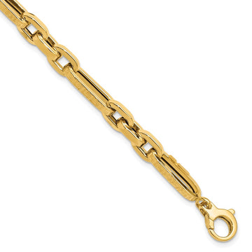 14K Polished and Textured 7.2mm Greek Key Design Figaro Cable Link 8 inch Bracelet