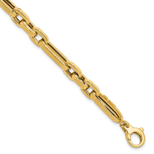 14K Polished and Textured 7.2mm Greek Key Design Figaro Cable Link 8 inch Bracelet