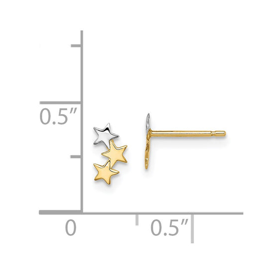 14k and White Rhodium Madi K 3-Star Childrens Post Earrings