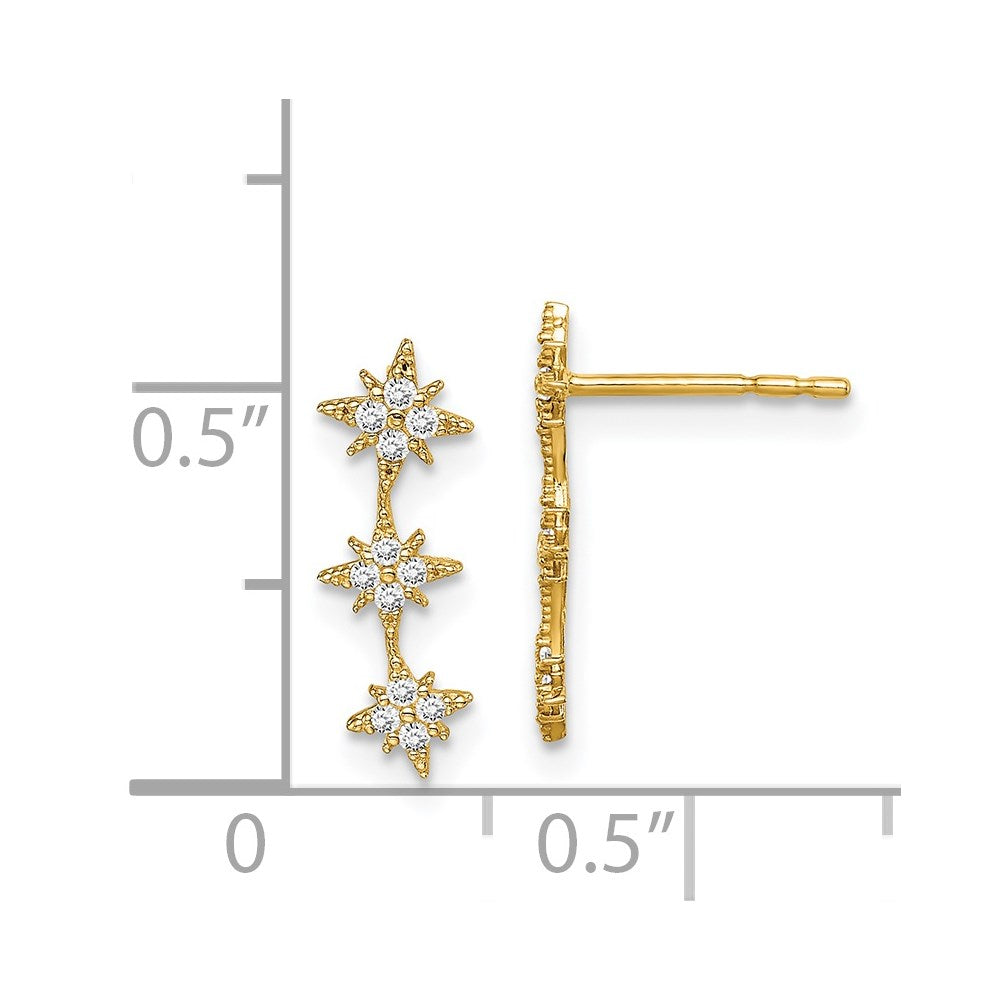 14k Madi K CZ Star Drop Bar Dangle Childrens Post Earrings