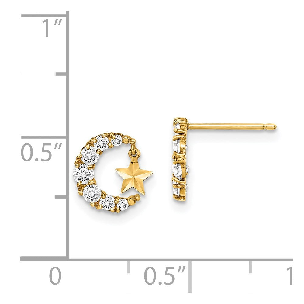 14k Madi K CZ Crescent Moon with Diamond-cut Star Dangle Childrens Post Earrings