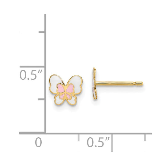 14k Madi K Pink and White Enamel Butterfly Childrens Post Earrings