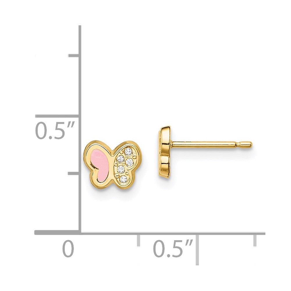 14k Madi K CZ and Pink Enamel Butterfly Childrens Post Earrings