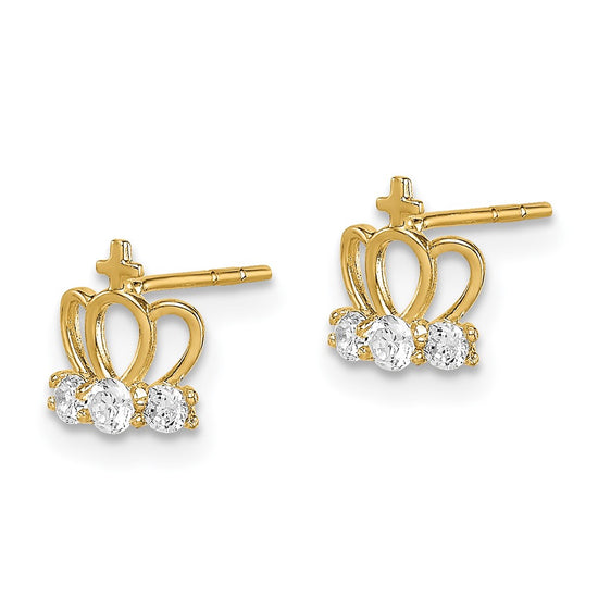 14k Madi K CZ Crown Childrens Post Earrings