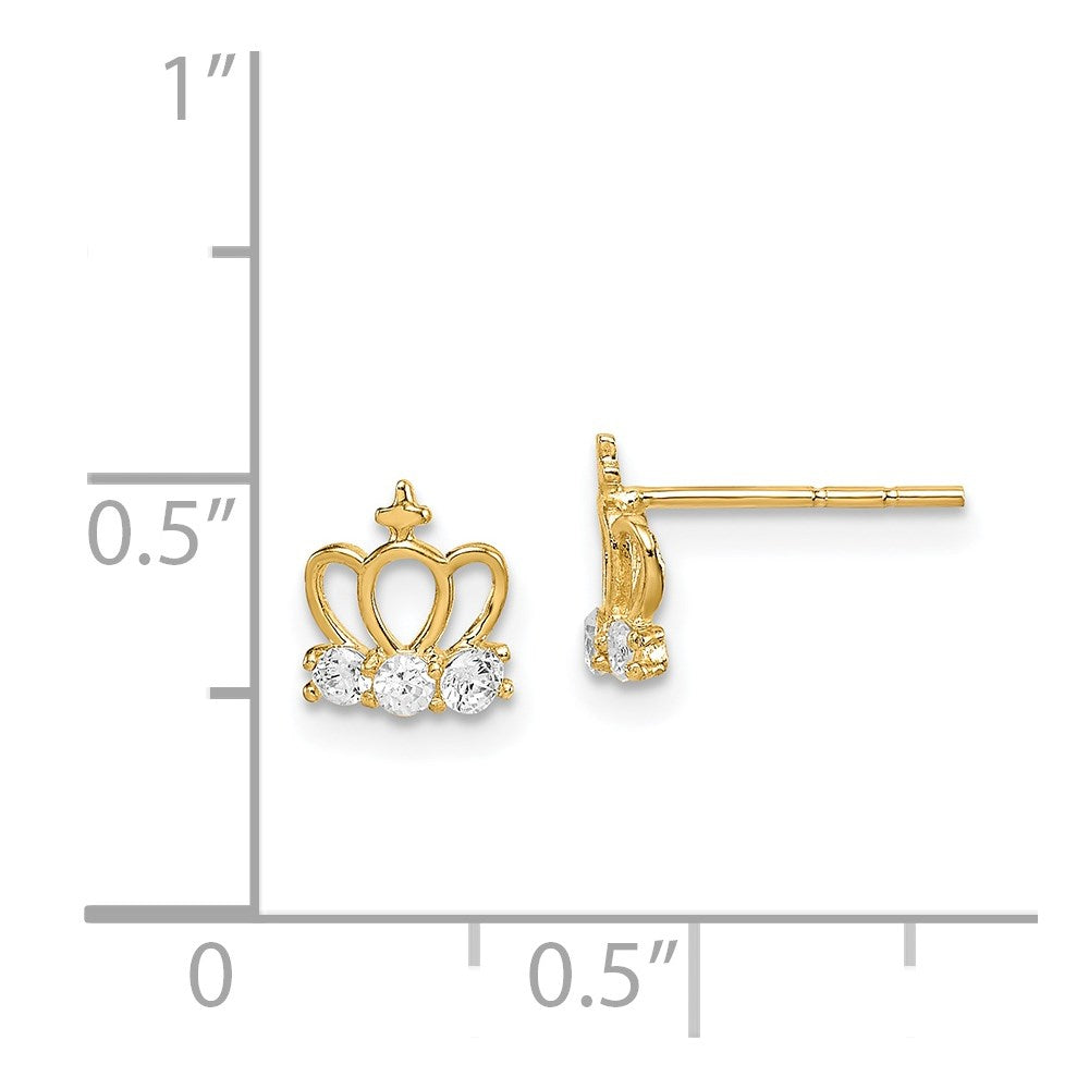 14k Madi K CZ Crown Childrens Post Earrings