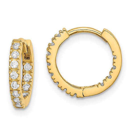 14k Madi K CZ 2x11mm In/Out Hinged Hoop Earrings