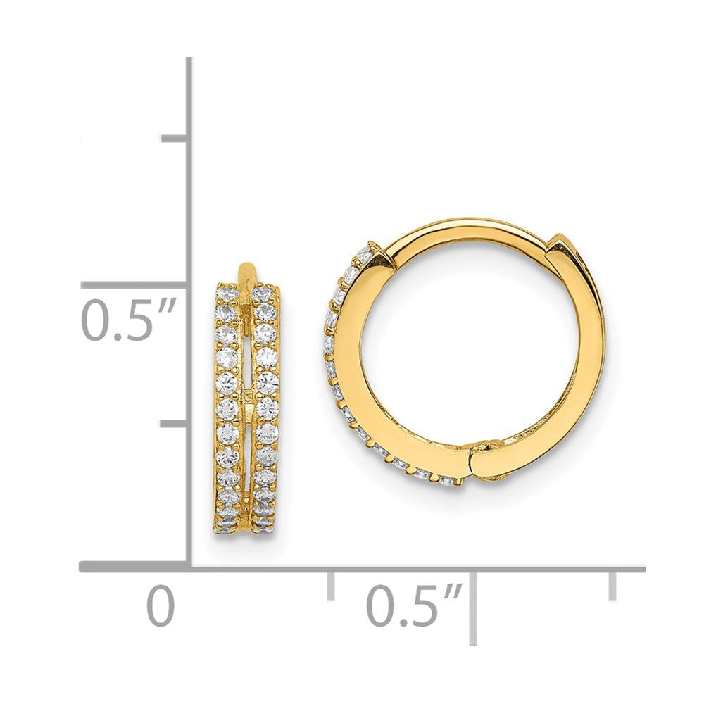 14k Madi K Double Row CZ 3x12mm Hinged Hoop Earrings