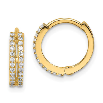 14k Madi K Double Row CZ 3x12mm Hinged Hoop Earrings