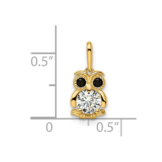 14k Madi K Black and White CZ Owl Childrens Pendant