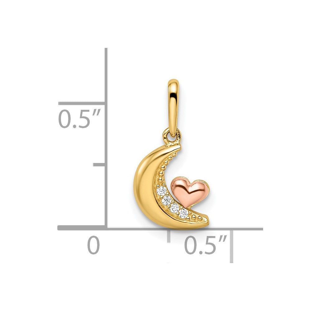 14k Two-tone Madi K CZ Moon with Heart Childrens Pendant