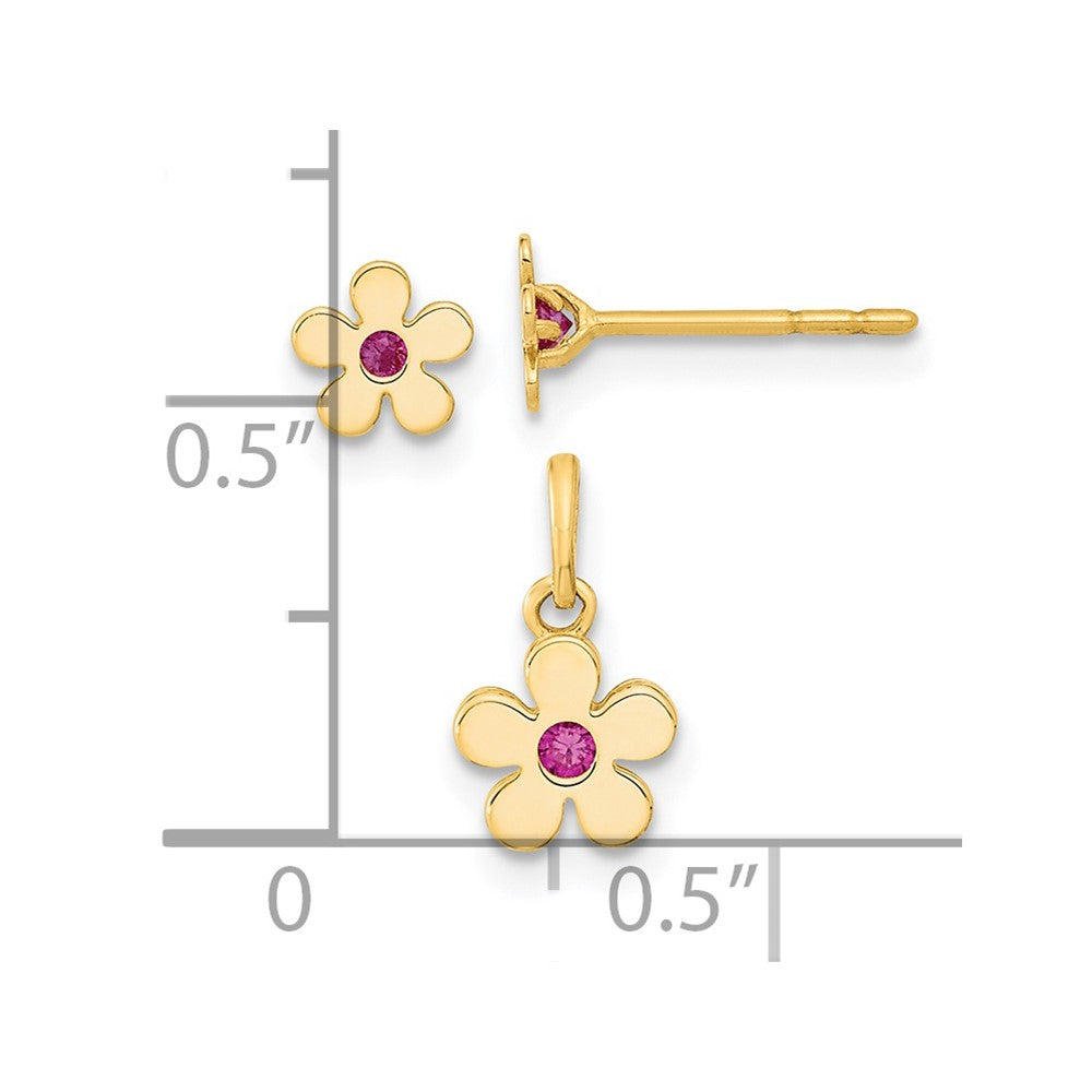 14K Madi K Polished CZ Flower Post Earrings and Flower Pendant Childrens Set
