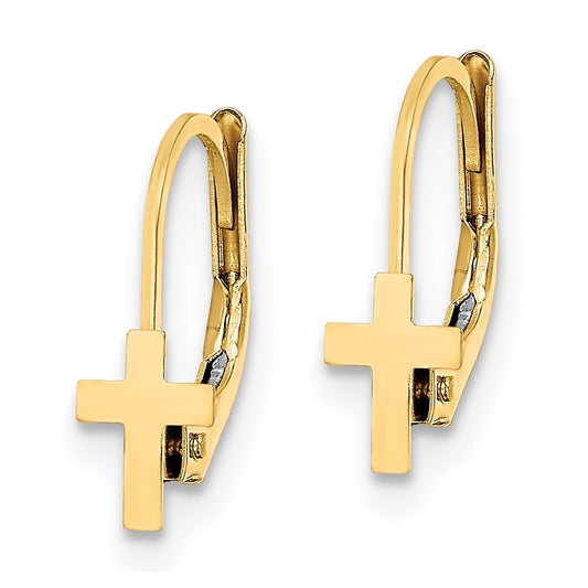 14K Madi K Polished Cross Childrens Leverback Earrings