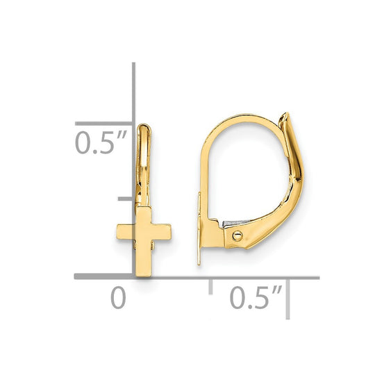 14K Madi K Polished Cross Childrens Leverback Earrings
