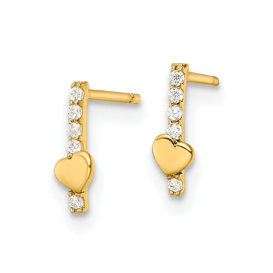 14k Madi K Polished Line of CZ's and Heart Post Earrings