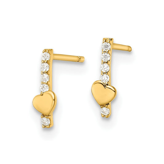 14k Madi K Polished Line of CZ's and Heart Post Earrings
