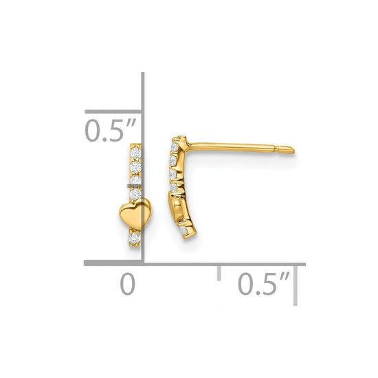 14k Madi K Polished Line of CZ's and Heart Post Earrings