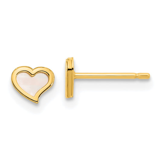 14K Madi K Polished 5mm Heart Mother of Pearl Childrens Post Earrings