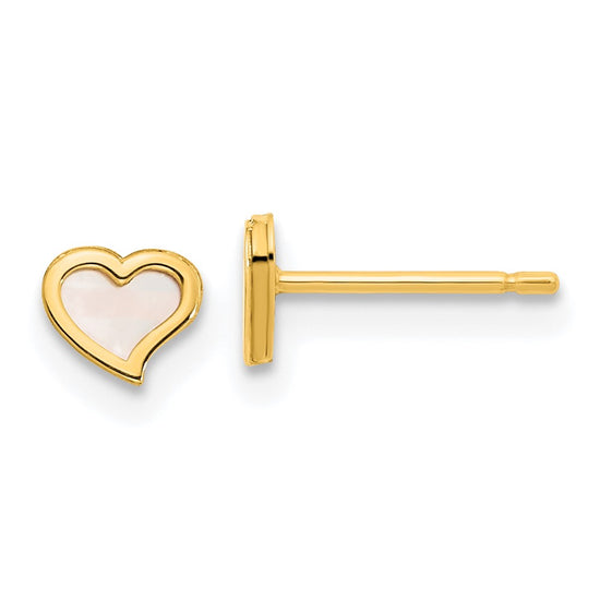 14K Madi K Polished 5mm Heart Mother of Pearl Childrens Post Earrings