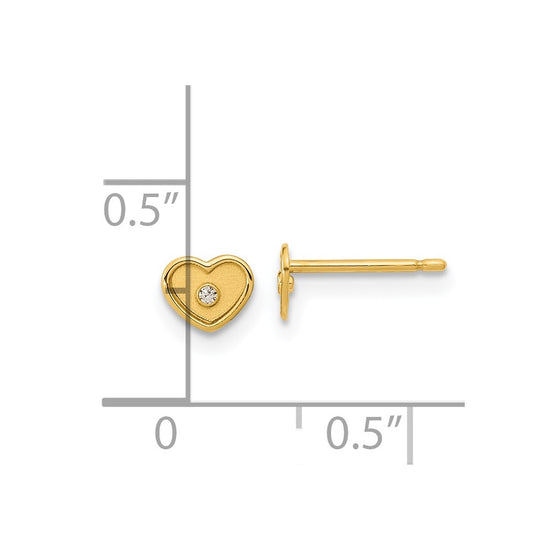 14K Madi K Polished and Brushed CZ 4.5mm Heart Childrens Post Earrings