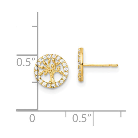 14K Madi K Polished White CZ Tree of Life Childrens Post Earrings