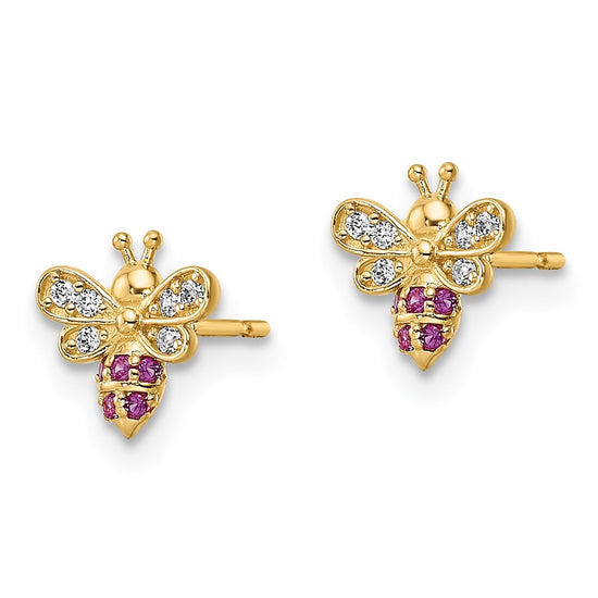 14k Madi K Clear and Red CZ Bee Childrens Post Earrings