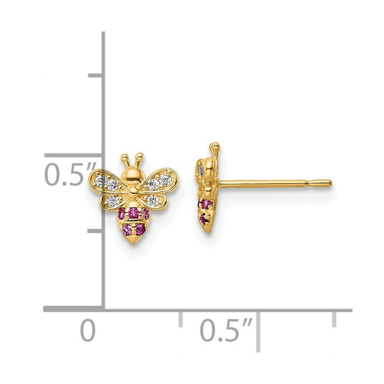 14k Madi K Clear and Red CZ Bee Childrens Post Earrings