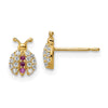 14k Madi K Clear and Red CZ Ladybug Post Earrings