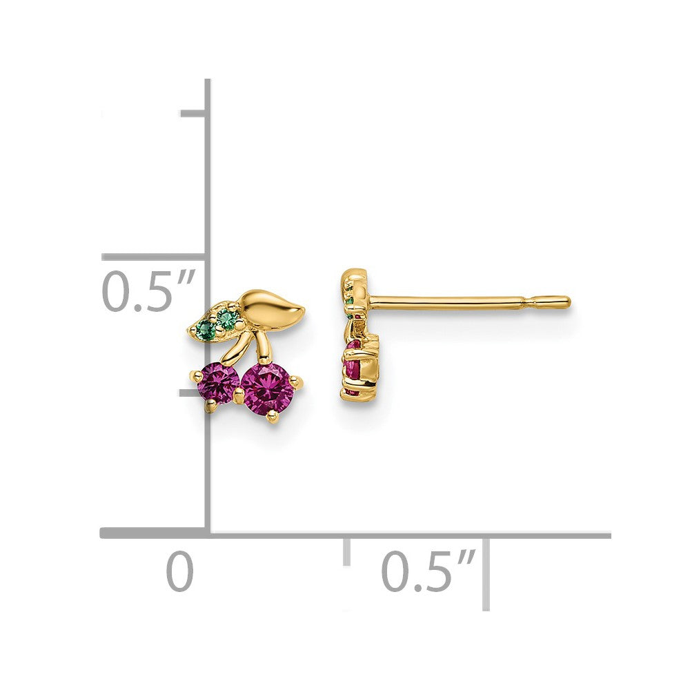 14k Madi K Red CZ and Green Glass Cherry Childrens Post Earrings