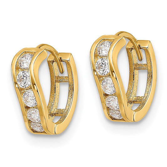 14k Madi K Polished CZ Wavy Hinged Huggie Hoop Earrings