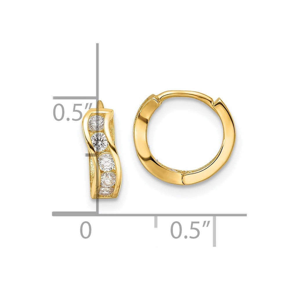 14k Madi K Polished CZ Wavy Hinged Huggie Hoop Earrings