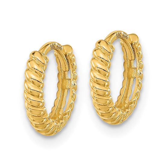14K Madi K Polished Textured 2x10mm Hinged Hoop Earrings
