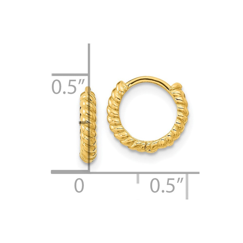14K Madi K Polished Textured 2x10mm Hinged Hoop Earrings