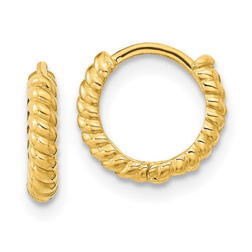 14K Madi K Polished Textured 2x10mm Hinged Hoop Earrings