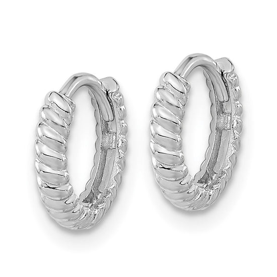 14K White Gold Madi K Polished Textured 2x10mm Hinged Hoop Earrings