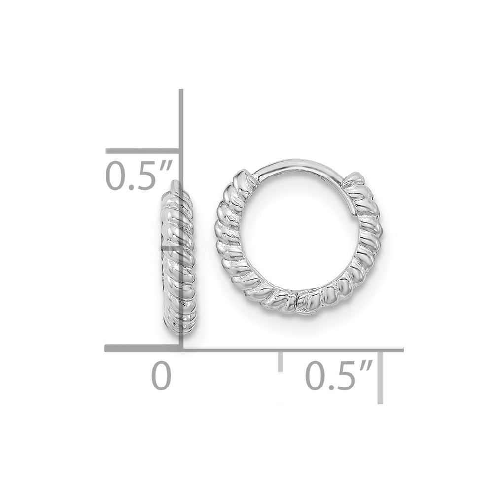 14K White Gold Madi K Polished Textured 2x10mm Hinged Hoop Earrings