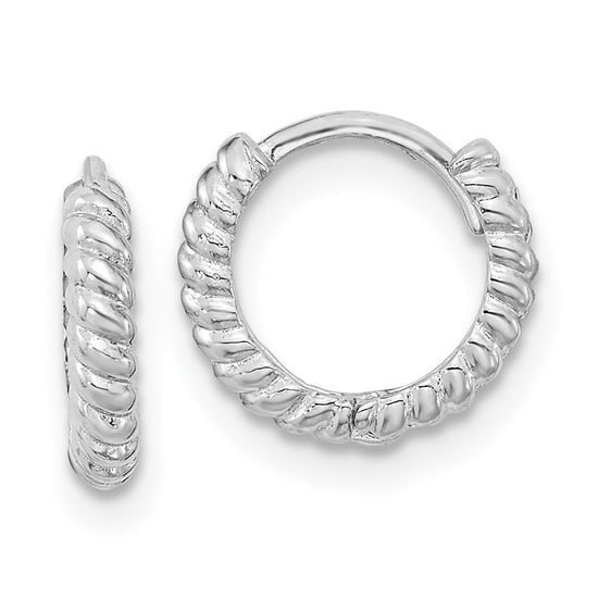 14K White Gold Madi K Polished Textured 2x10mm Hinged Hoop Earrings