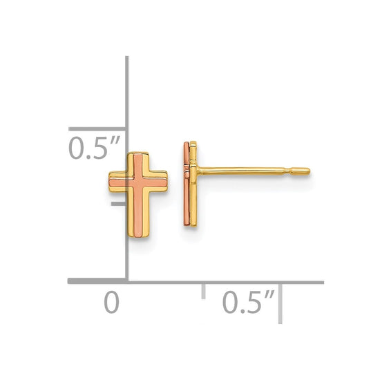 14k Madi K Two-tone Cross Childrens Post Earrings