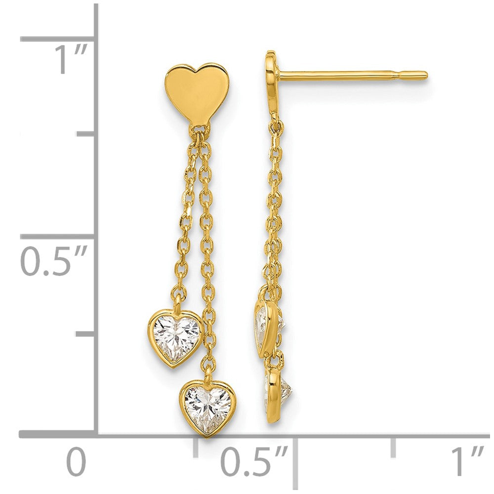 14k Madi K Polished CZ Hearts Post Dangle Earrings