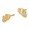 14k Madi K Polished CZ Double Hearts Childrens Post Earrings