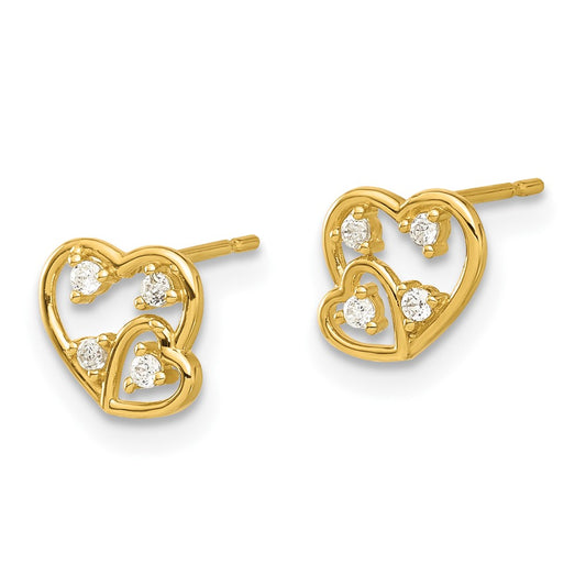 14k Madi K Polished CZ Hearts Childrens Post Earrings