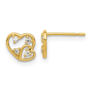 14k Madi K Polished CZ Hearts Childrens Post Earrings