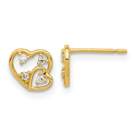 14k Madi K Polished CZ Hearts Childrens Post Earrings