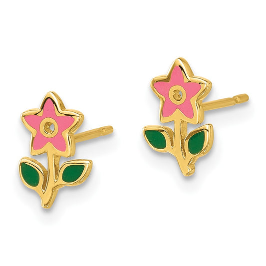 14k Madi K Polished Enameled Flower Childrens Post Earrings