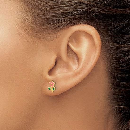 14k Madi K Polished Enameled Flower Childrens Post Earrings