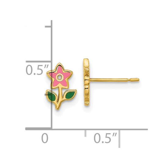 14k Madi K Polished Enameled Flower Childrens Post Earrings