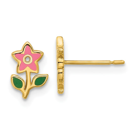 14k Madi K Polished Enameled Flower Childrens Post Earrings