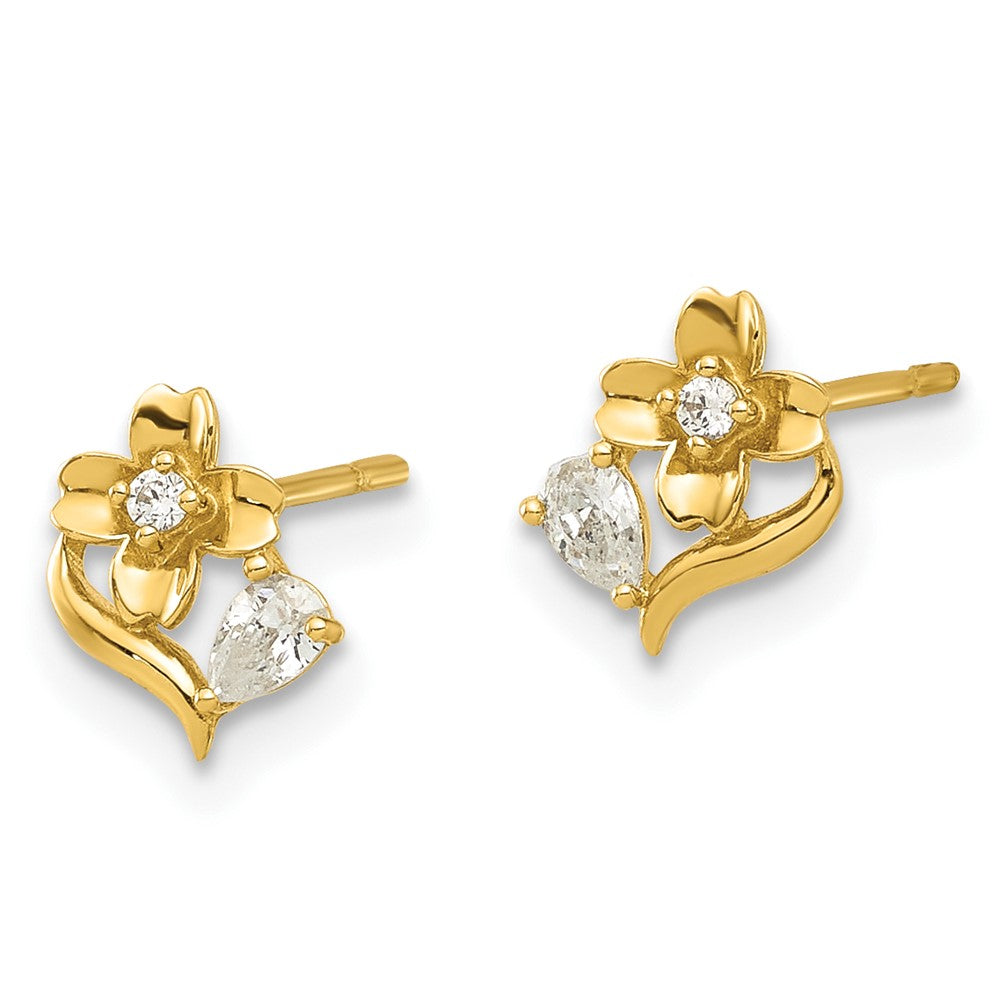 14k Madi K Polished CZ Flower Childrens Post Earrings